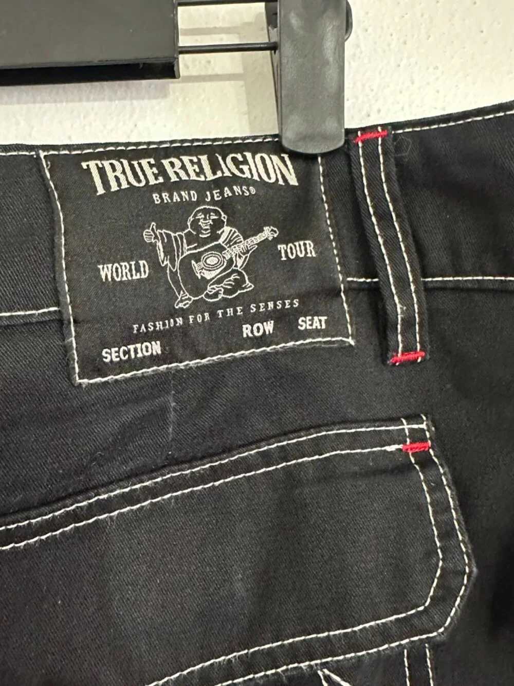 True Religion Black Contrast Stitch Cargo Shorts 34